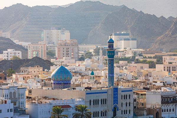 Wilson, Emily M. 아티스트의 Middle East-Arabian Peninsula-Oman-Muscat-Muttrah-Blue minaret and dome of a mosque in Muttrah작품입니다.